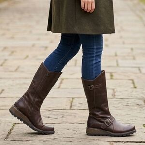 Fly London Brown Leather Mid Calf Boots EU 40 US 9 Buckle Comfort Chunky Sole